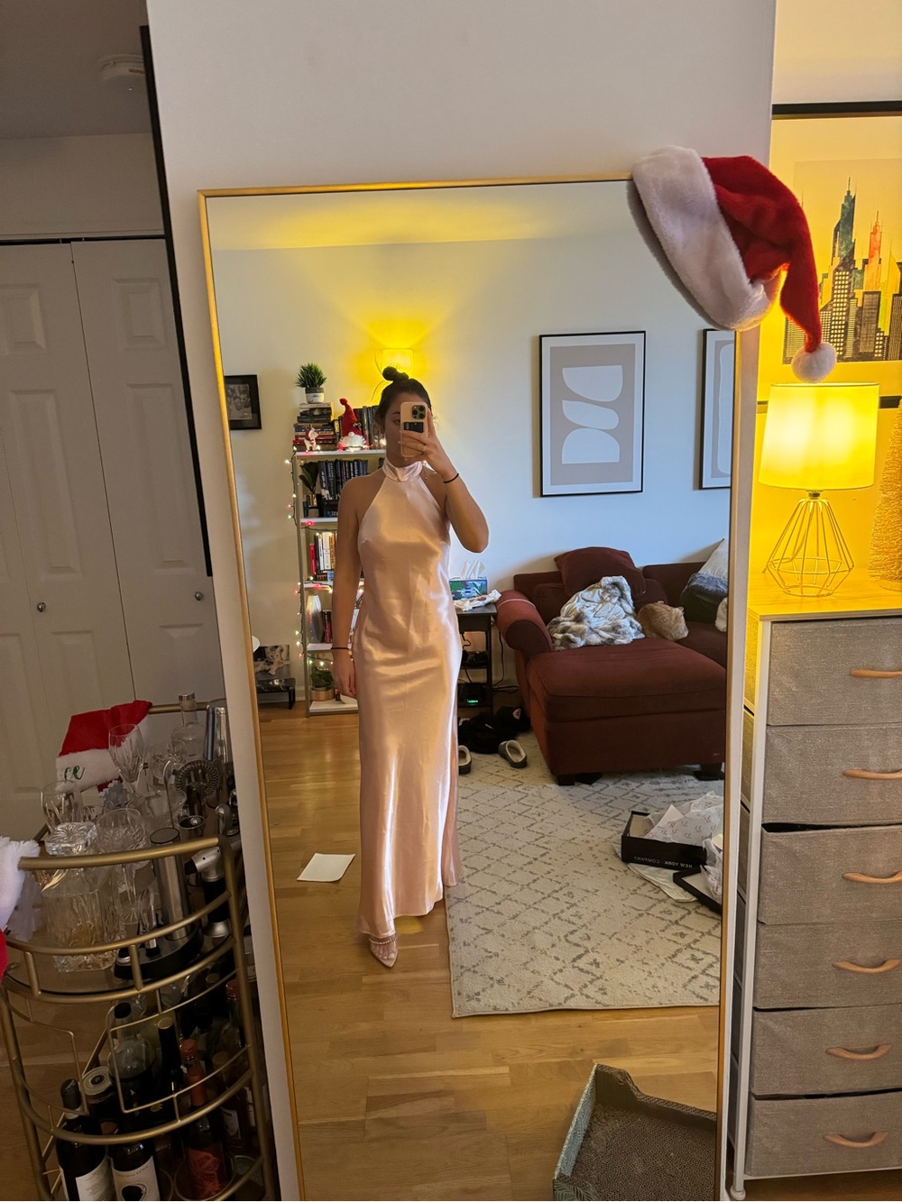 Blush Satin Halter Maxi Dress